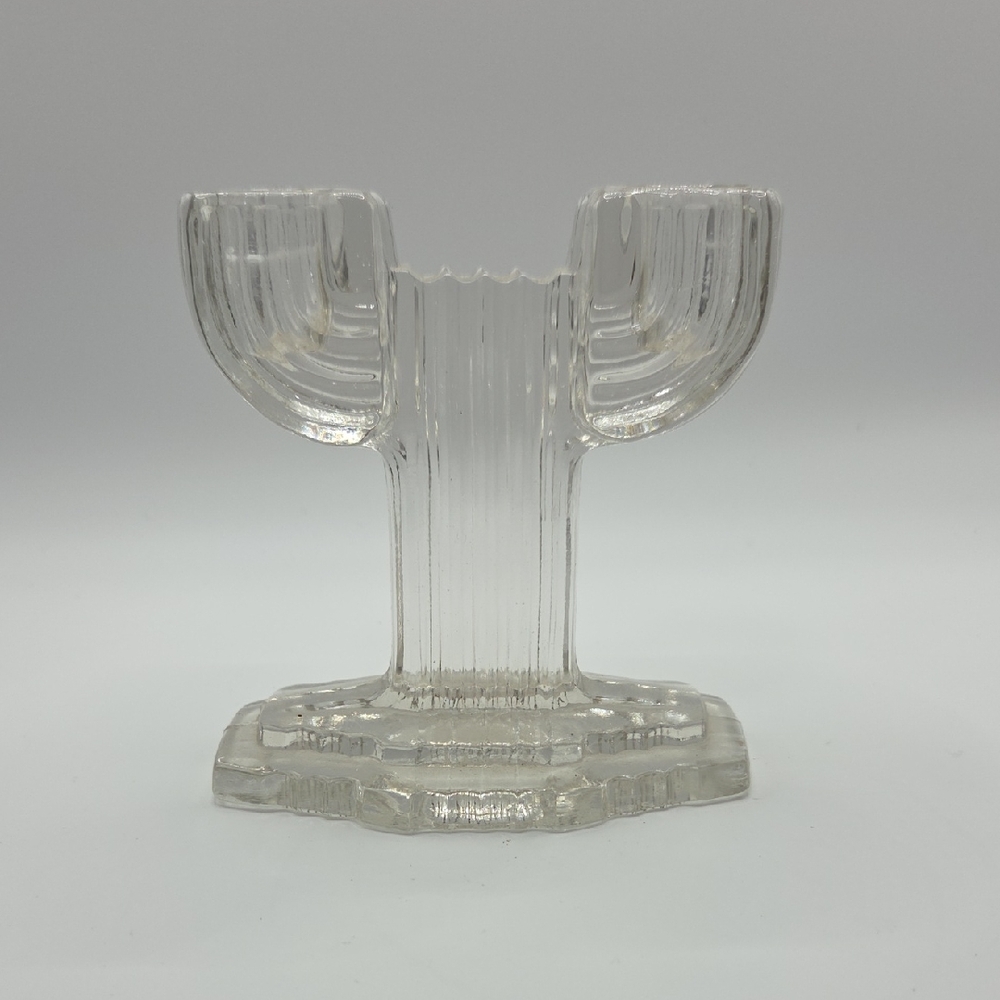 Anchor Hocking Queen Mary 1940's Clear Glass Candle Holder Art Deco